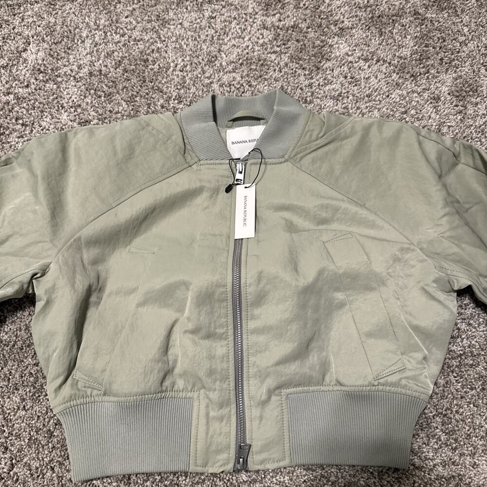 Banana Republic Water Resistant Cropped Bomber Jacket Sz XS - Green - Picture 2 of 8